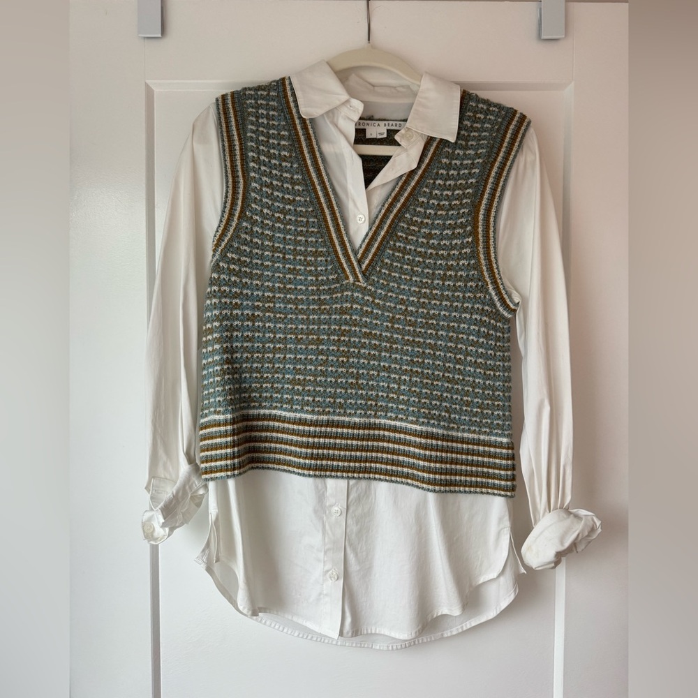 Veronica Beard Attached Sweater Vest Shirt